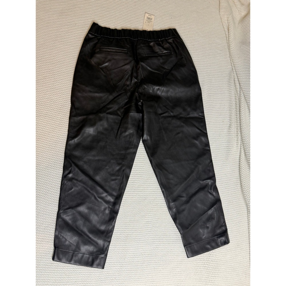 A New Day Womens Faux Leather Elastic Waist Ankle Pants Black Size L NWT